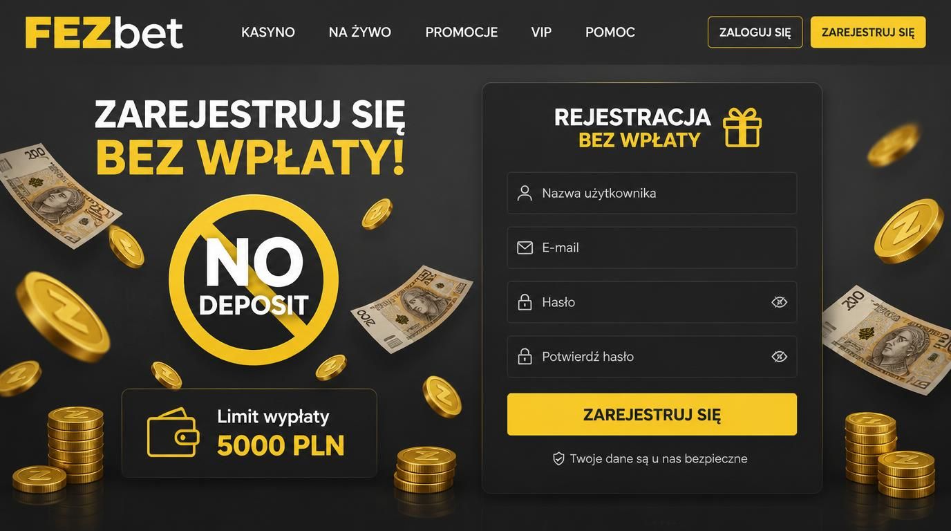 Ilustracja startu bez depozytu i informacja o limicie wypłaty
