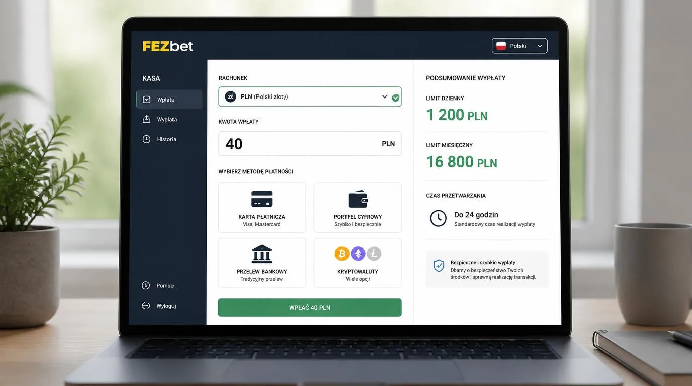 Ekran rejestracji, weryfikacji tożsamości i kasy z kwotą depozytu 40 PLN