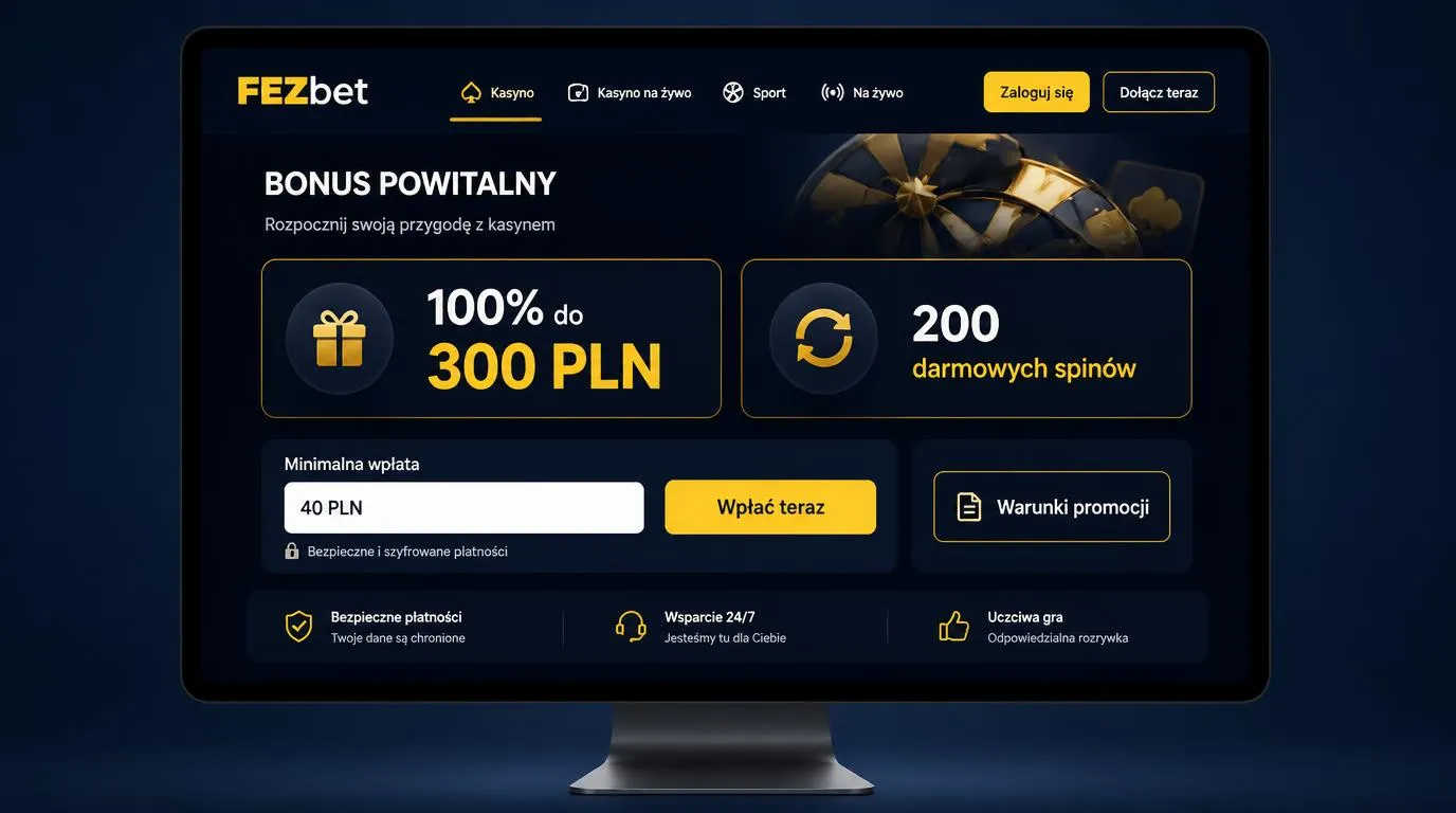 Przykładowe lobby kasynowe z automatami, ruletką i kartami oraz panelem zasad i zmienności gry