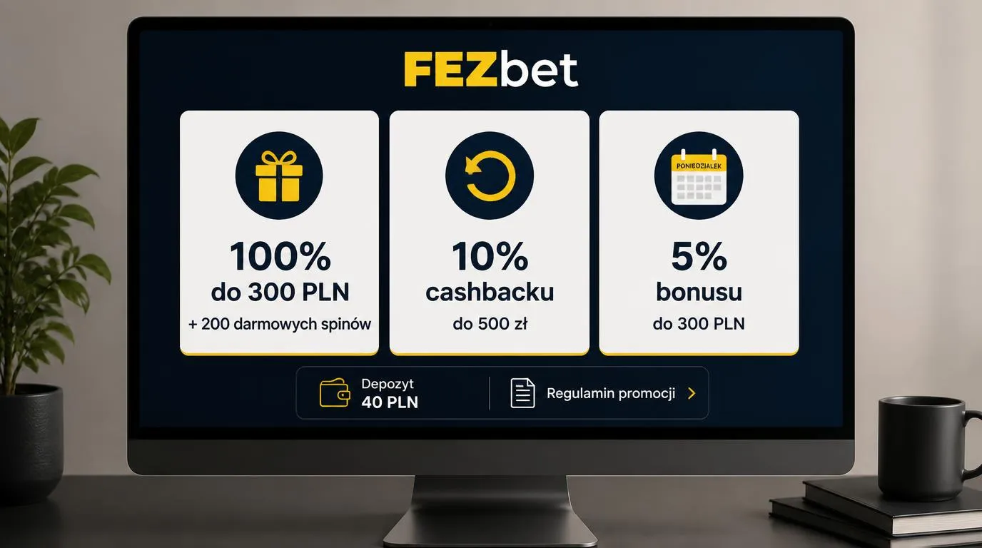 Panel bonusu powitalnego z ofertą 100% do 300 PLN, 200 darmowymi spinami i minimalną wpłatą 40 PLN